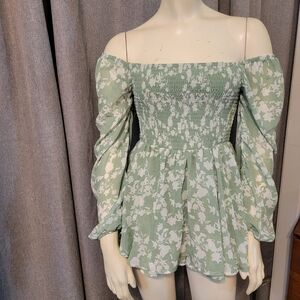 Y2K Fairy Whimsical Coquette Long Sleeve Chiffon Mini Dress Layered W/Shorts S